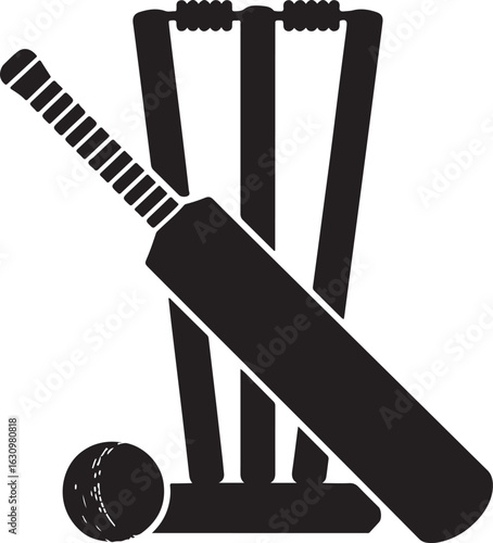 Cricket bat, ball and stump icons, Cricket icons silhouette vector illustration 