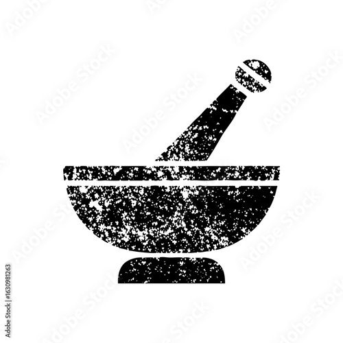 Vector Black mortar and pestle with distressed texture.