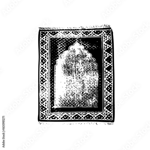 Vector Intricate prayer rug with arched niche .