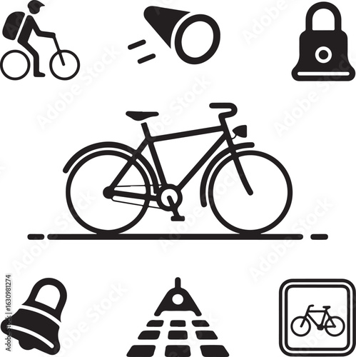City Bike, Commuter with Backpack, Bicycle Lock, Bell, Light, Reflectors, Traffic Sign
