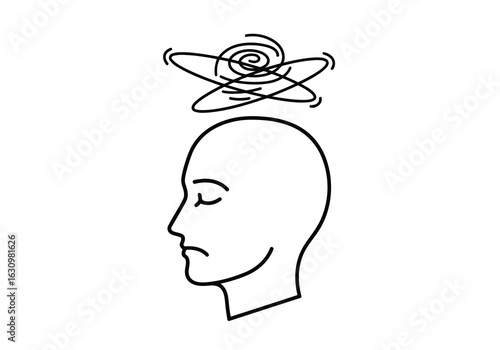 Person with swirling thoughts above head profile thinking