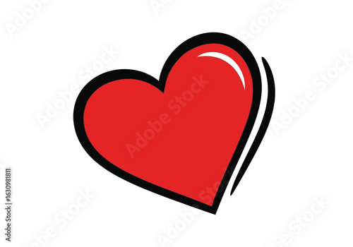 Red heart with black outline and highlight love romance