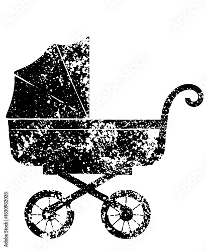Vector Vintage baby carriage with distressed texture.