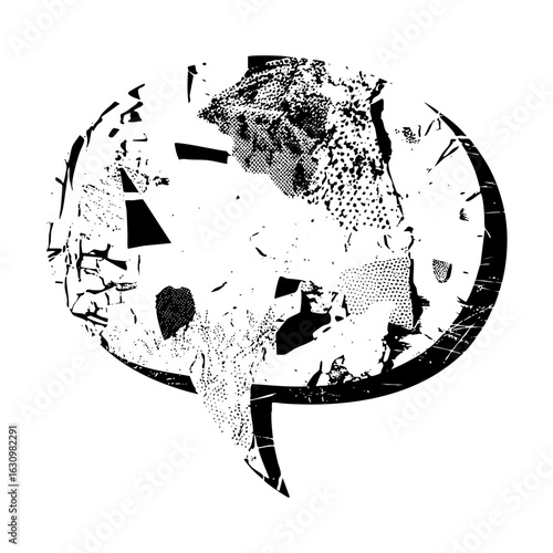 Vector Spotted canine portrait within a fractured circular frame.