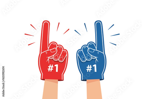 Two Foam Fingers Showing Number One With Sparkles index finger