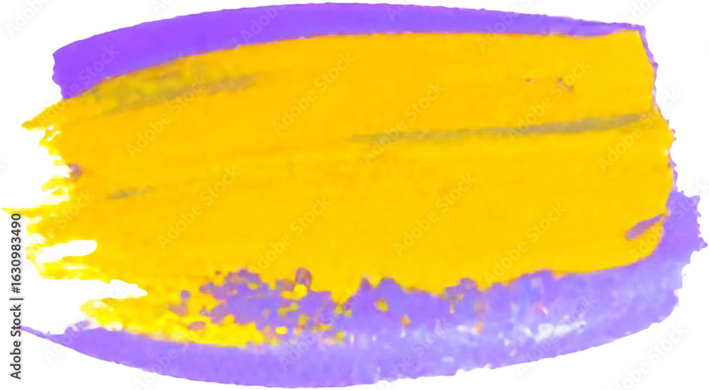 Obraz premium Bright acrylic flower painting with yellow and purple petals on white background. Artistic brush strokes give an expressive and modern look. Colorful and creative floral abstract design.