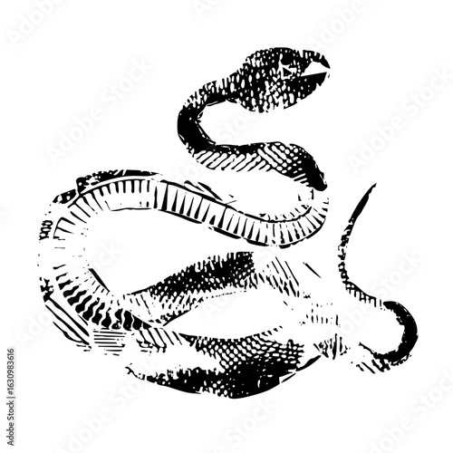 Vector Detailed of a coiled serpent with textured scales.
