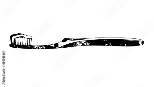 Vector Black and white of a toothbrush with bristles.