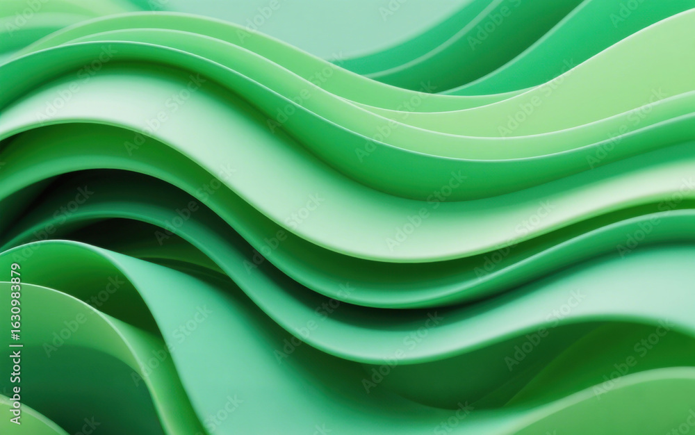 Obraz premium Smooth Green Waves in Dynamic Flow: White Background Enhances Gradient Shades from Light to Deep Green, Creating Depth and Modern Artistic Harmony for Eco-Friendly Themes