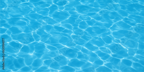 Blue water surface in pool with clear sunlight reflections and gentle ripples summer background