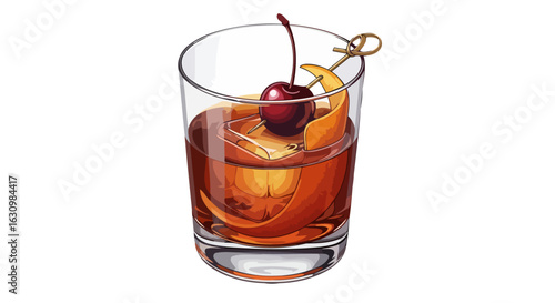 classic old fashioned cocktail premium drink menu illustration