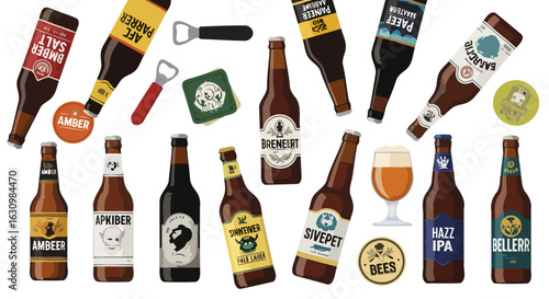 craft beer variety pack bottles glass and opener for brewery ads
