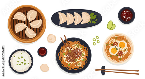 delicious asian cuisine dumplings noodles and rice for restaurant menus