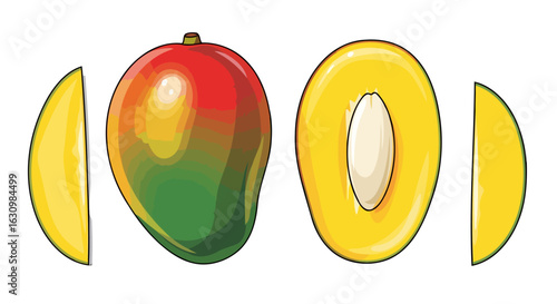 delicious mango whole sliced and pitted for your recipe needs