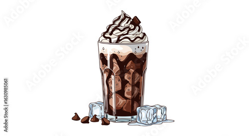 iced chocolate drink creamy whipped topping chocolate cubes and ice