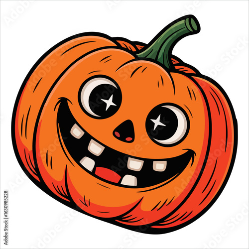 Hand drawn line art orange pumpkin with a happy face for Halloween and Thanksgiving autumn occasions. Perfect for October festival and seasonal designs.