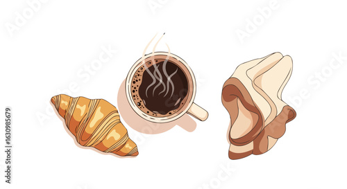 parisian breakfast coffee croissant and pain au chocolat delight