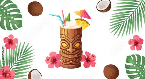 tropical tiki cocktail summer vacation mood for menu design