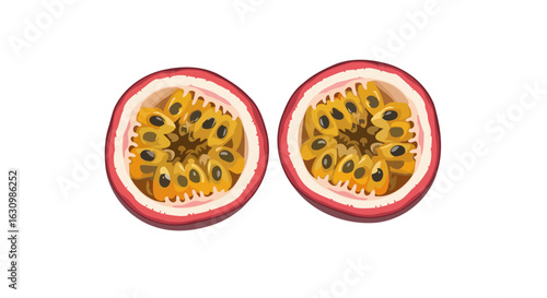 two halves of passion fruit vibrant tropical delight for food drink designs