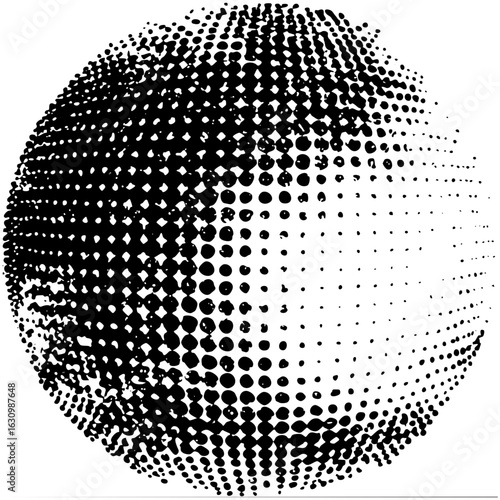 Vector Abstract halftone sphere composed of varying sized dots.