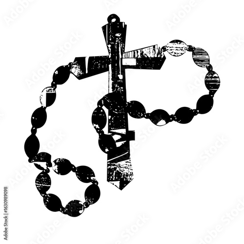 Vector Distressed Rosary with Crucifix