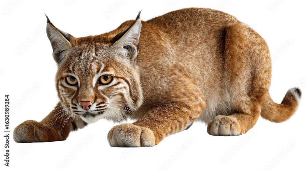 Obraz premium Lynx in Ready Position: A stunning, focused Lynx is caught mid-action. Its intense gaze and poised stance suggest a moment of alertness, ready to pounce or react.