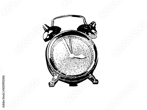 Vector Vintage alarm clock with detailed face and ringing bells.