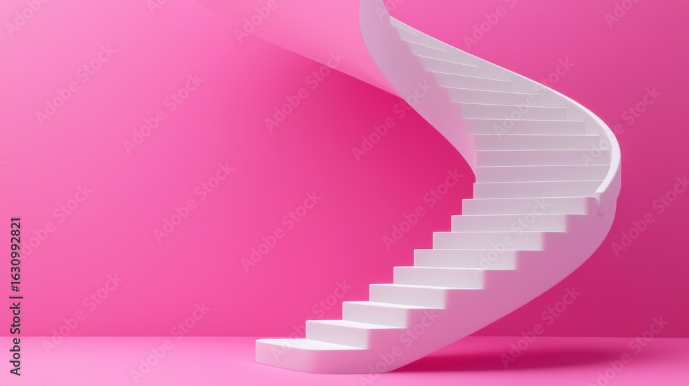 Obraz premium Modern spiral staircase against vibrant pink backdrop