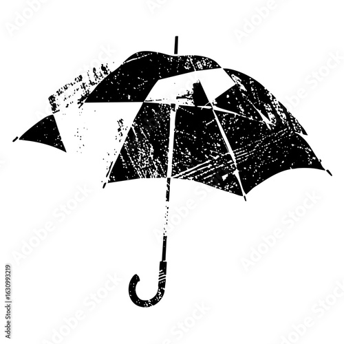 Vector Distressed black umbrella with a vintage aesthetic.