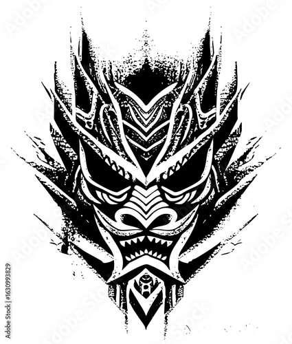 Vector Intricate tribal mask with sharp geometric features.