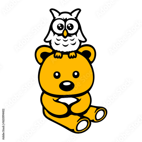 Bear Teddy Owl Head 2 Friends Bird Team Cute Sitting