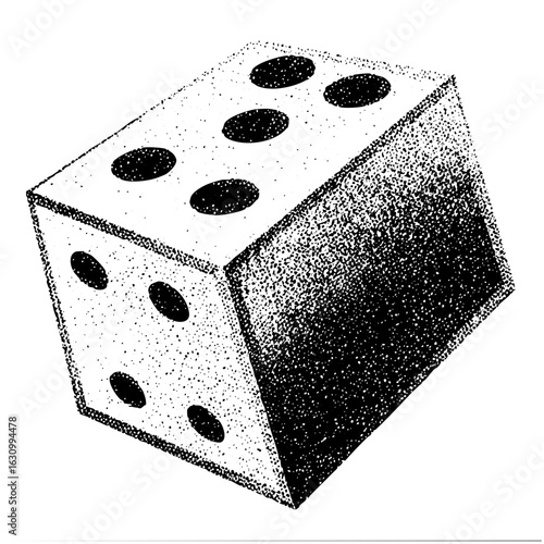 Vector Detailed of a six-sided die with visible spots.