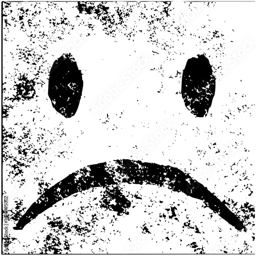 Vector Distressed sad face with drooping mouth and oval eyes.