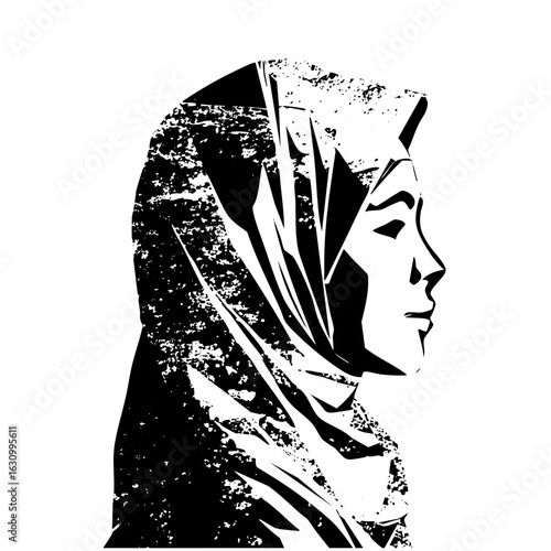 Vector Elegant woman profile wearing a headscarf.
