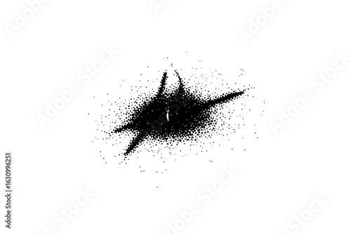 Vector Abstract explosion of scattered dots creates a dynamic fragmented shape.