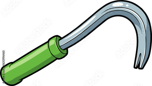 Cartoon Crowbar with Green Handle and Distinctive Curved Claw Design