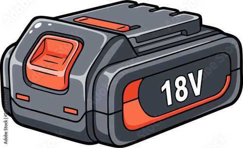 Cartoon Illustration of an 18V Power Battery