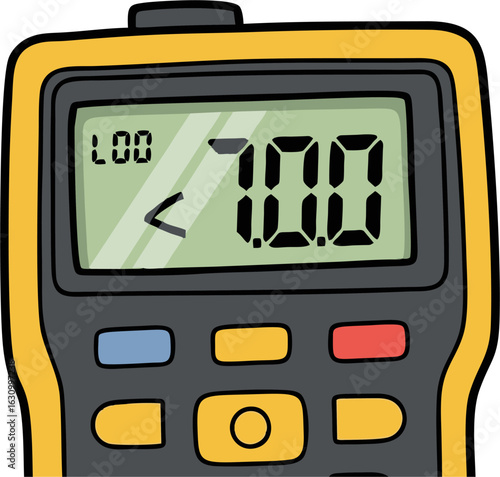 Cartoon Multimeter Displaying Negative Voltage with Colorful Buttons