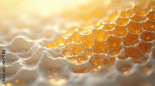 Golden Honeycomb Texture Macro with Light Reflection for Natural Sweetness