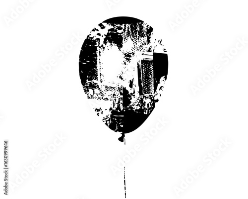 Vector Urban skyline contained within a balloon .