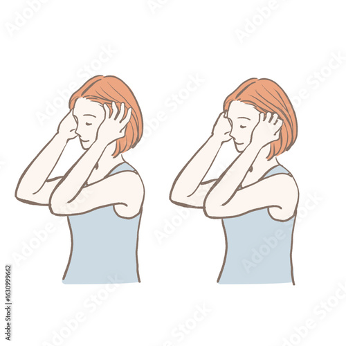 ヘッドマッサージをする女性の手描きイラスト