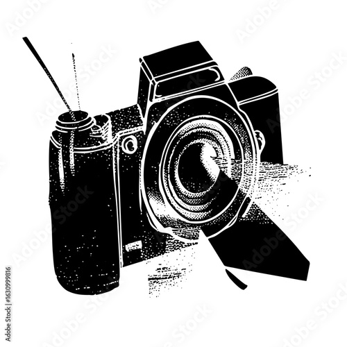 Vector Vintage camera with flash attachment.