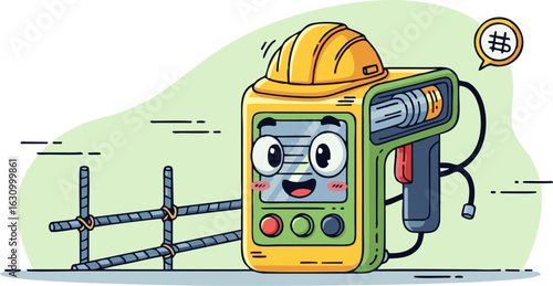 Happy Construction Tool Cartoon Character with Rebar
