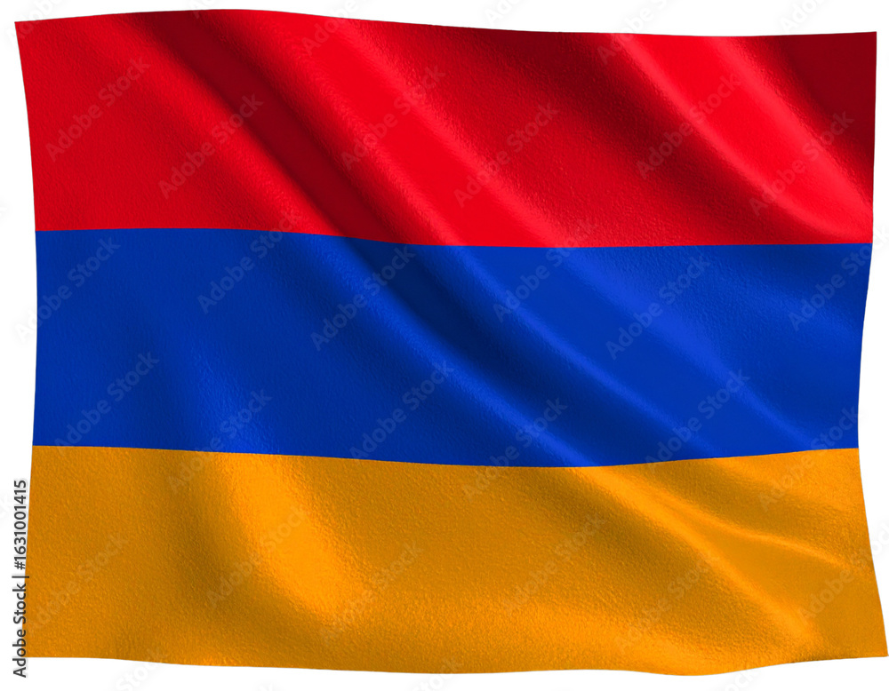 Fototapeta premium Armenia Flag Waving with Fabric Shadows and Realistic Texture, isolated on transparent background.