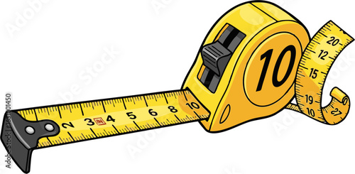 Yellow Cartoon Tape Measure with Extended and Curled Measuring Tape