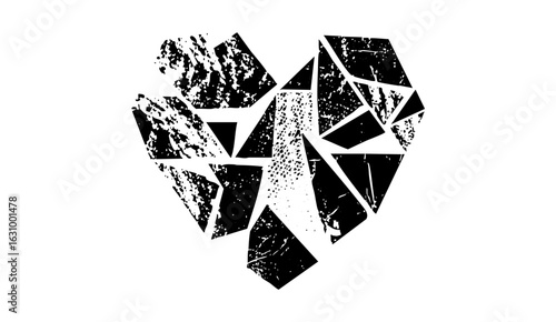 Vector Fragmented black heart with distressed texture.