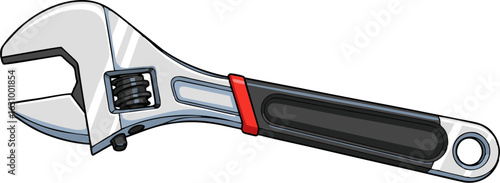 Adjustable Wrench with Red Accents and Black Handle