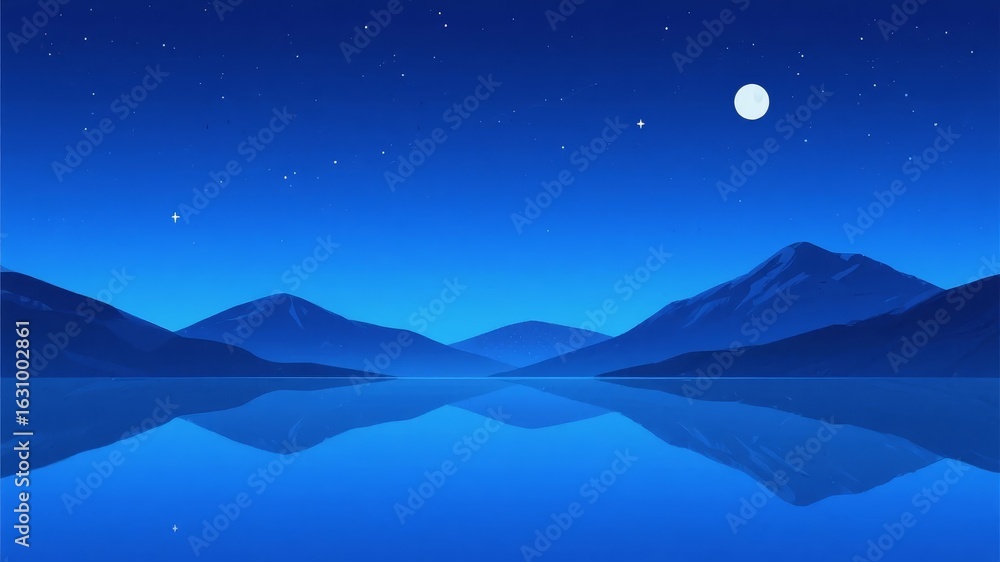 Obraz premium Calm Night Landscape with Moonlit Mountains and Reflective Water