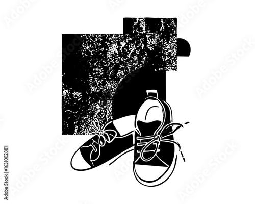 Vector Black and white vector of sneakers and abstract shapes.