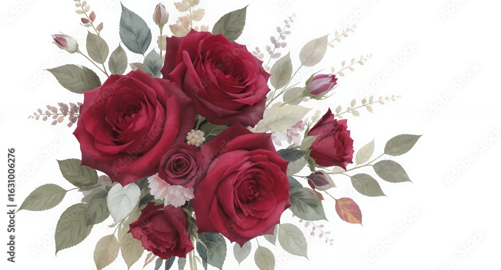 Naklejka premium Beautiful Red Roses Bouquet on White Background